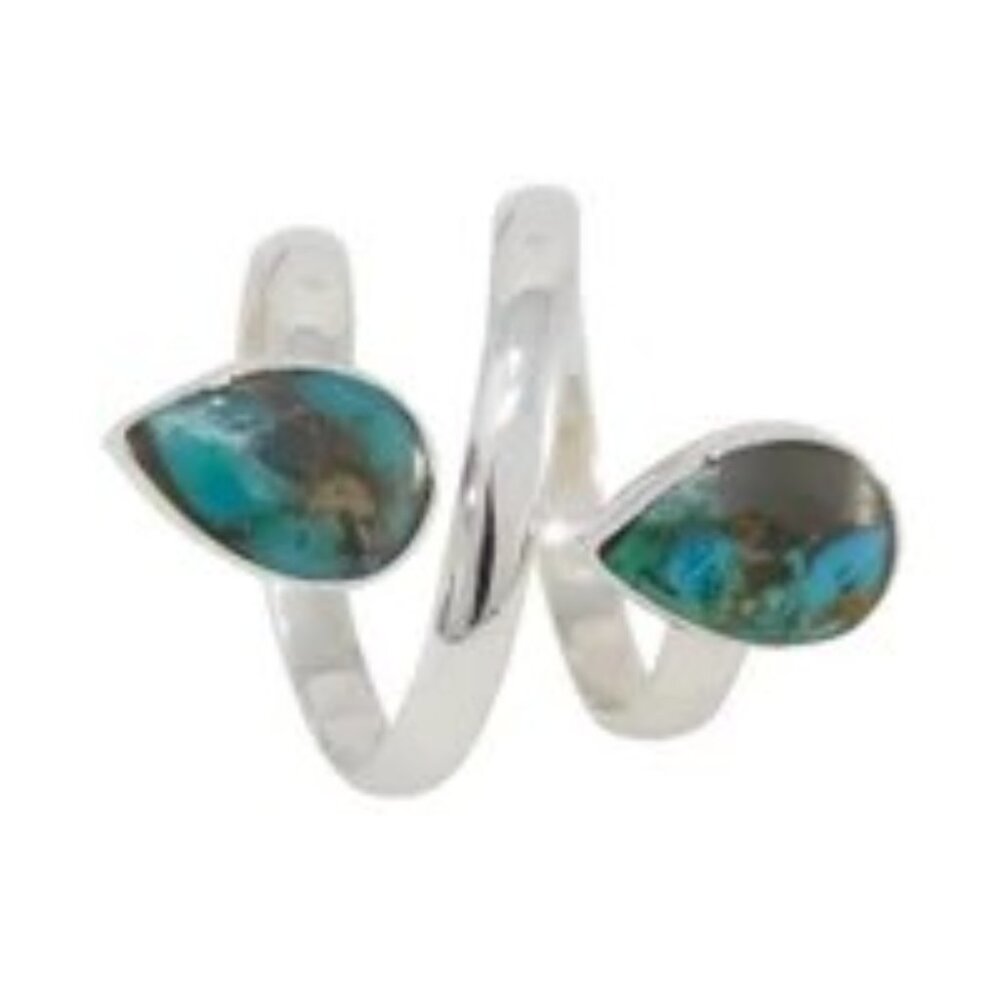 Silver Wrap Ring with Turquoise Stones - Size 7